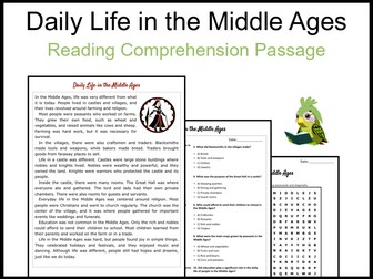 Daily Life in the Middle Ages Reading Comprehension and Word Search
