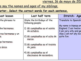 Year 7 Spanish- Lesson 11- To say names and ages of siblings
