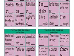 Adjectives Tic-Tac-Toe or Bingo Game