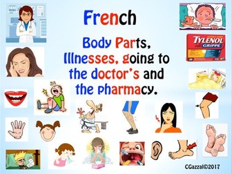 French – Body Parts, Illnesses, Chez le médecin and À la pharmacie.