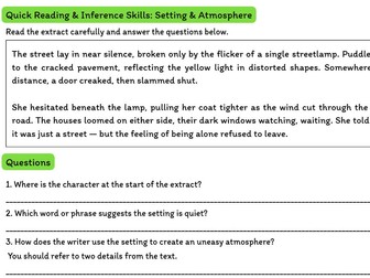 KS3 Reading & Inference – Short Extracts & Skills: Setting & Atmosphere