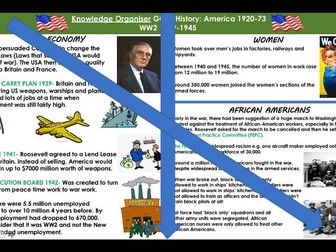 1940's Knowledge Organiser - AQA 9-1 GCSE history America 1920-73 Opportunity and Inequality