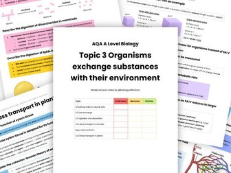 NEW Topic 3 organisms exchange substances model answer revision notes AQA A Level Biology