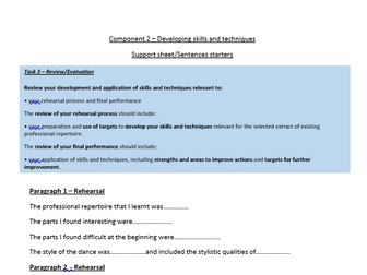 BTEC Tech Award Performing Arts (New Spec 2022) Support Sheet for Component 2 (Task 3 -Review)
