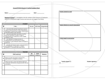 A-Level Physics - Required Practicals 1-12 - Feedback Sheet
