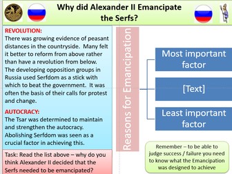 Emancipation of the Serfs 1861 - Alexander II - Reasons behind decision