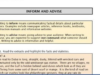 Ks4 English worksheet - Inform & advice