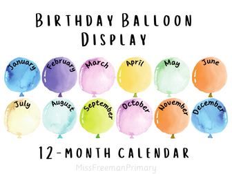 Classroom birthday balloon display