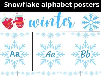 Winter class decor ,alphabet letter posters with snowflake designs kindergarten.