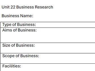 BTEC SPORT L3 UNIT 22 Business Research Worksheet