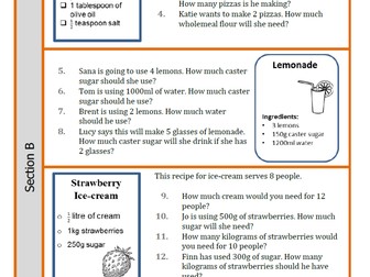 Year 6 Ratio and proportion recipe problem solving