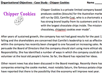 A-Level/ IB Business Case Study - Organizational Objectives - Chipper Cookies