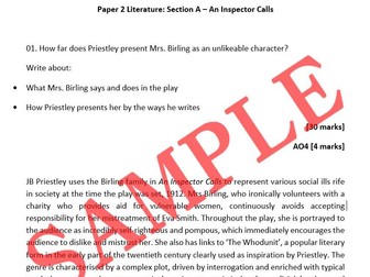 'An Inspector Calls' Essay: Mrs Birling as an Unlikeable Character (Level 6 / Grade 7-9)