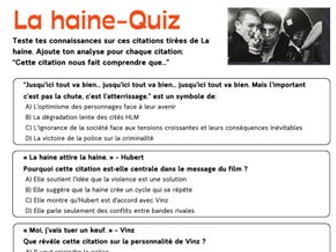 La haine Quiz citations (2 quiz + answers)
