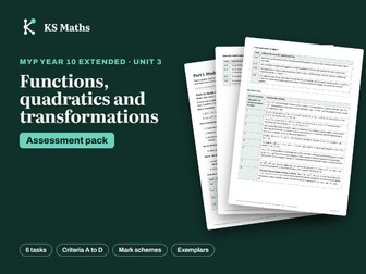 MYP Y10 Extended Functions, quadratics and transformations assessment