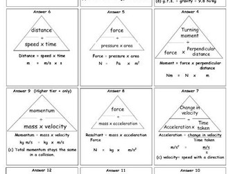 NEW GCSE (1-9) All physics equation triangles made into flashcards with units - revision