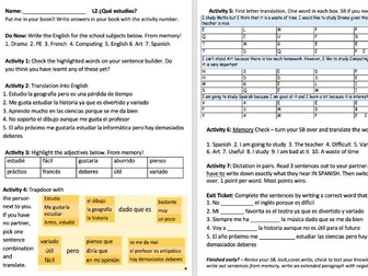 3x VIVA School Subjects KS3 Cover Worksheets