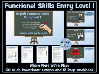 Functional Skills English Entry Level 1- Homophones - Where, Were, We're, Wear