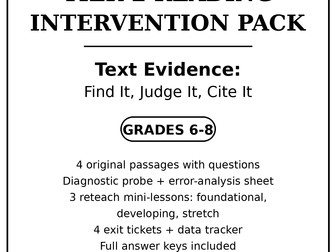 Tier 2 Reading Intervention Pack: Text Evidence, Grades 6-8 | RTI MTSS