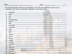 Airports and Hotels Define The Vocabulary Worksheet