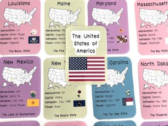 US State flashcards - abbreviation, capital, flower, nickname & flag