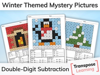 Winter Themed Double Digit Subtraction Mystery Pictures | Math Color by Code