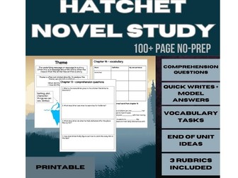 Hatchet No-Prep Novel Study Workbook 100+ Printable Pages