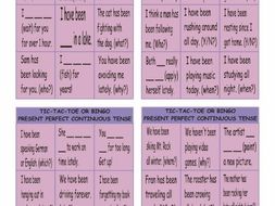 Present Perfect Continuous Tense Tic-Tac-Toe or Bingo