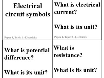 Unit 2 - Electricity flashcards (AQA 1-9 Combined Science)