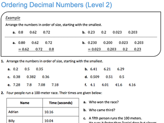 Ordering Decimal Numbers (Level 2)