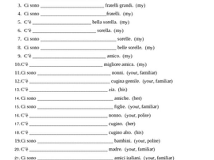 Aggettivi Possessivi (Italian Possessive Adjectives) Worksheet 1 ...