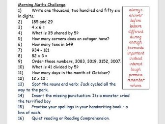 Maths Warm Up Activity