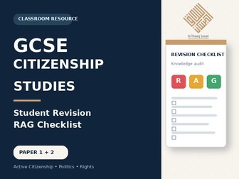 GCSE AQA Citizenship Studies Revision RAG Checklist | Paper 1 and Paper 2