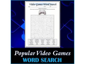 Popular Video Games Word Search Puzzle
