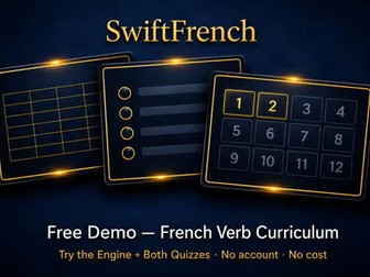 FREE DEMO: French Verb Engine + Self-Grading Quiz Suite (21 Verbs)