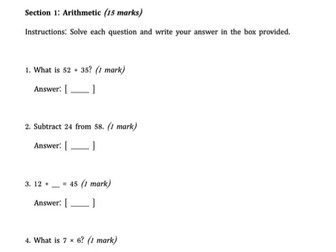 7 Plus Maths Practice Paper