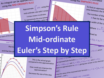 Numerical methods Simpsons Rule Mid-ordinate and Eulers step by step - Further maths A level A2