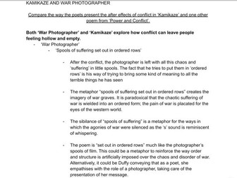 War Photographer + Kamikaze - After Effects of Conflict - Essay Grade 9