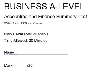 Accounting and Finance A-Level Business OCR