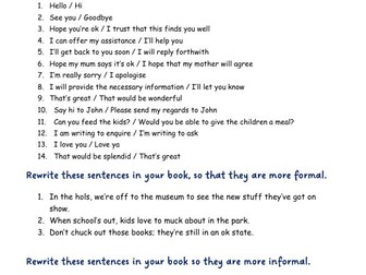 SPAG Formal and Informal Language