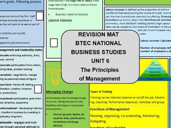 REVISION MAT BTEC NATIONAL  BUSINESS STUDIES  UNIT 6 The Principles  of Management