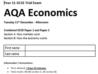 GCSE Economics AQA 9-1 - Mock Exam Paper (Paper 1 and 2 Combined)
