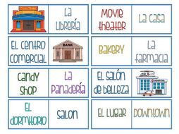 English to Spanish Dominos - Places - Buildings