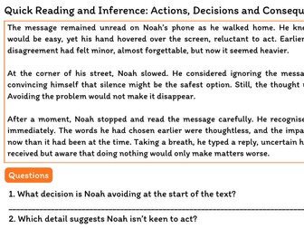 Year 9 Reading and Inference – Actions, Decisions and Consequences (Pre-GCSE Skills)