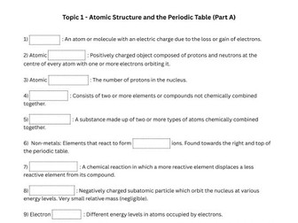 AQA Combined/Trilogy Chemistry Higher and Foundation Tier key words and definitions activities