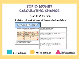 Year 2 Money – Calculating Change (UK Currency) | Differentiated Maths Worksheets