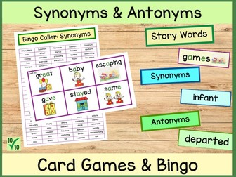 Synonyms and Antonyms Bingo Games & Flashcard Activities plus Bonus Long A Phonics