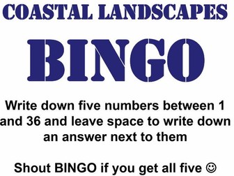 Bingo Revision Activity for Edexcel AS/A Level Geography Topic 2B (Coastal Landscapes & Change)