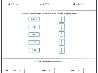 Decimals as Fractions 3 worksheets with answers