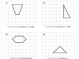 Year 5 / 6 - Translating shapes on a grid - 4 differentiated worksheets